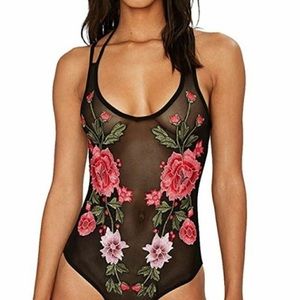 Floral embroidered bodysuit